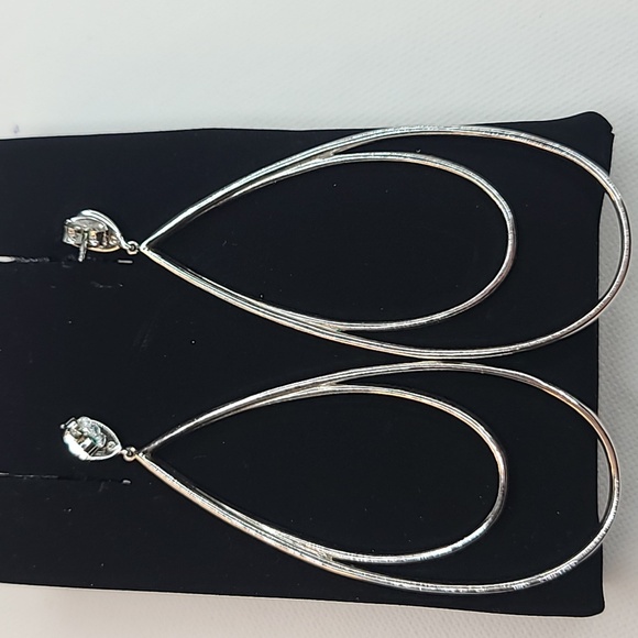 Saks 5th Ave Crystal Teardrop Earrings Silvertone - Picture 5 of 7